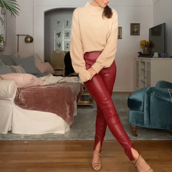 Red faux leather pant